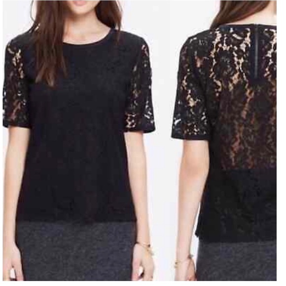 Madewell Tops - Madewell Refined Lace Blouse Black Short Sleeves Back Zipper Size Large